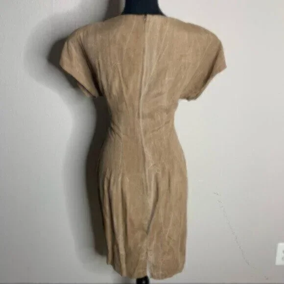 Scarlett Rare 70s Vintage Tigh Length Faux Wrap Beaded Ruching Dress - Picture 11 of 14